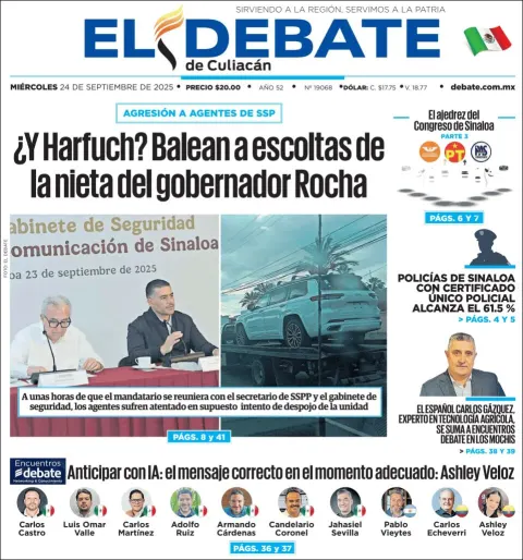 Portada de El Debate de Culiacan del miércoles, 24 de septiembre de 2025
