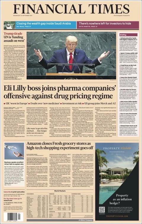 Portada de Financial Times del miércoles, 24 de septiembre de 2025