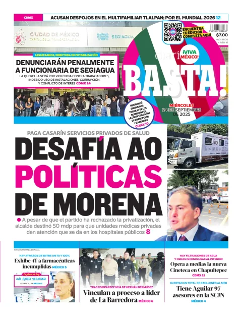 Portada de Basta! (portada) del miércoles, 24 de septiembre de 2025