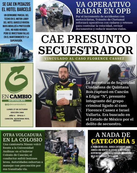 Portada de En Cambio - Quintana Roo (contraportada) del lunes, 27 de octubre de 2025