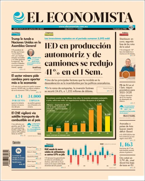 Portada de El Economista del miércoles, 24 de septiembre de 2025
