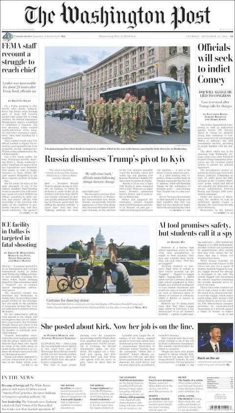 Portada de The Washington Post del jueves, 25 de septiembre de 2025