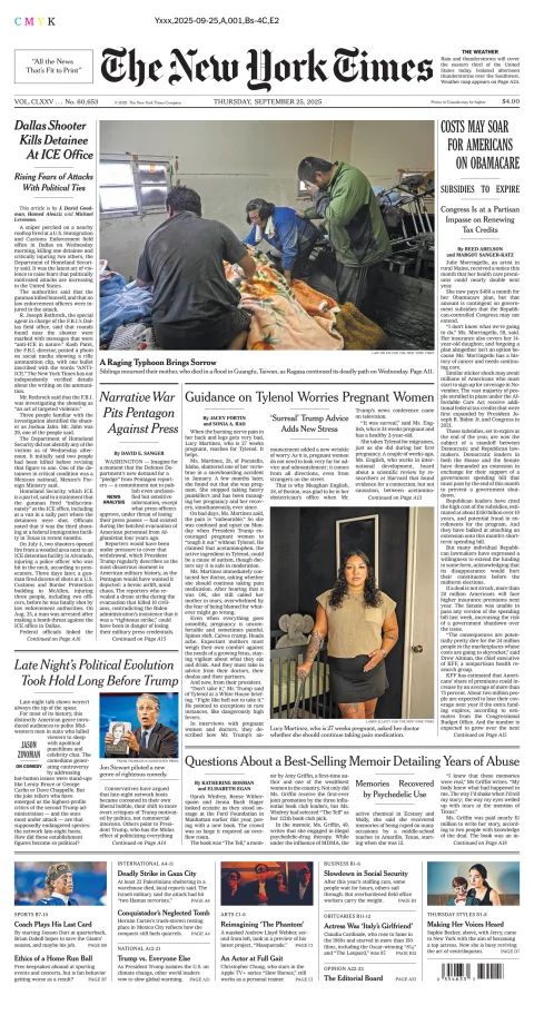 Portada de The New York Times (national) del jueves, 25 de septiembre de 2025