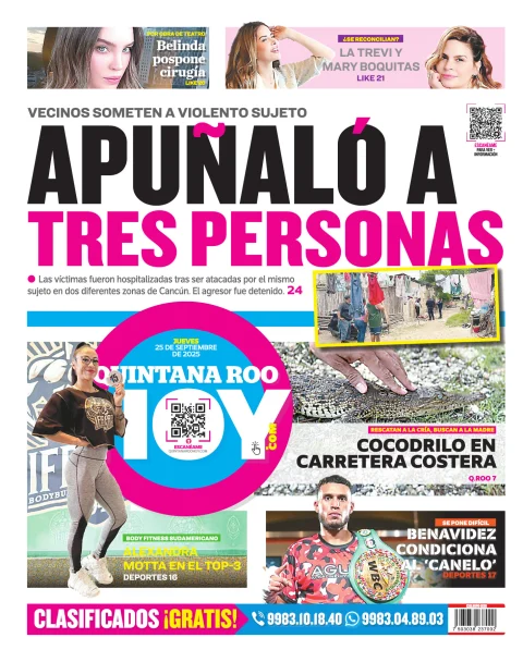 Portada de Quintana Roo Hoy (contraportada) del jueves, 25 de septiembre de 2025