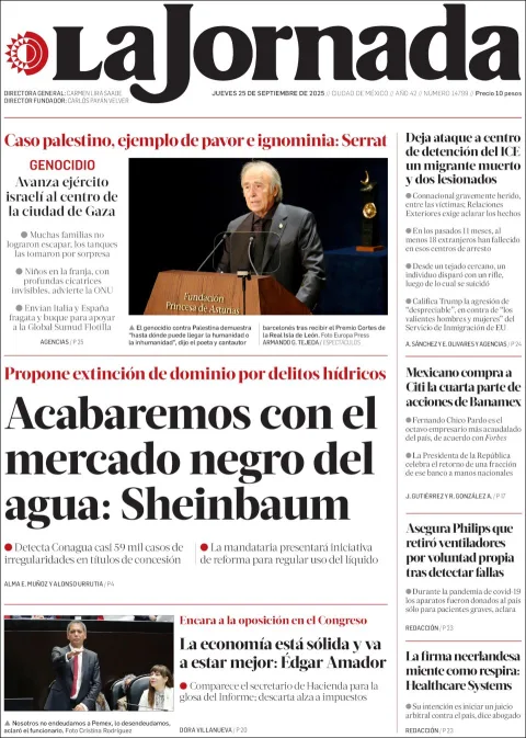 Portada de La Jornada del jueves, 25 de septiembre de 2025