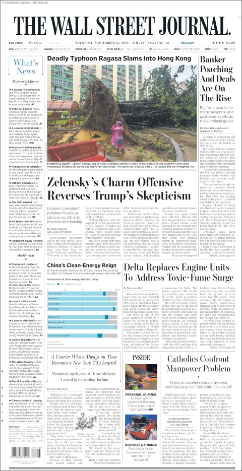 Portada de The Wall Street Journal del jueves, 25 de septiembre de 2025