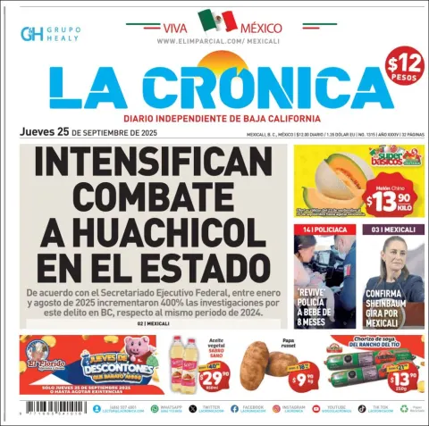 Portada de La Cronica del jueves, 25 de septiembre de 2025