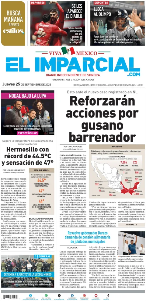 Portada de El Imparcial del jueves, 25 de septiembre de 2025