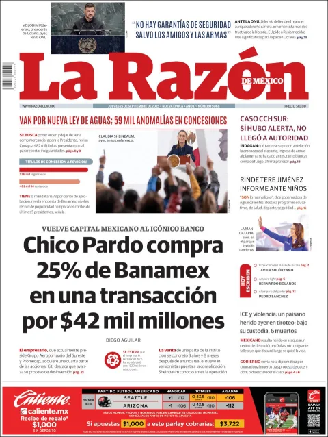 Portada de La Razon del jueves, 25 de septiembre de 2025
