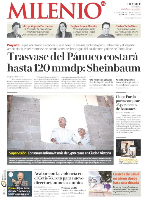 Portada de Milenio Tamaulipas del jueves, 25 de septiembre de 2025