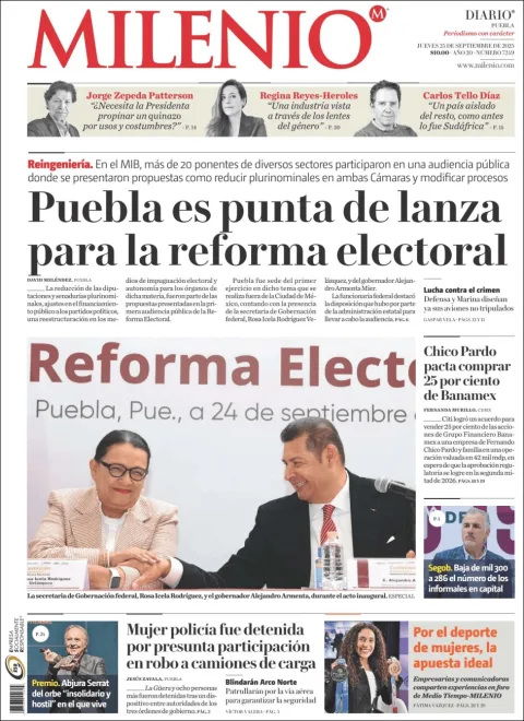 Portada de Milenio Puebla del miércoles, 24 de septiembre de 2025