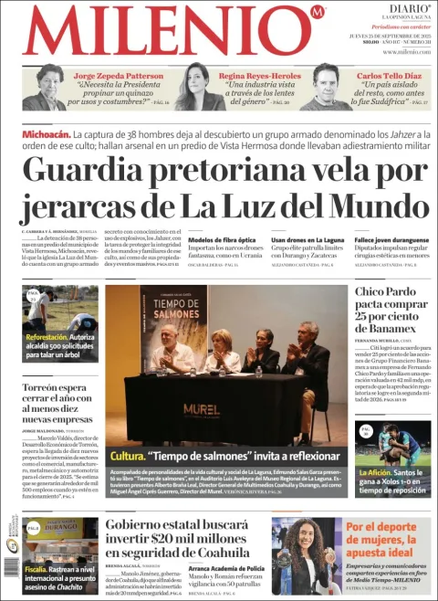 Portada de Milenio Laguna del jueves, 25 de septiembre de 2025