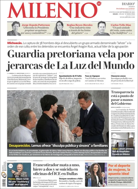 Portada de Milenio Jalisco del jueves, 25 de septiembre de 2025