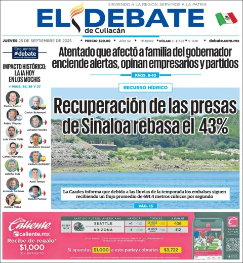 Portada de El Debate de Culiacan del jueves, 25 de septiembre de 2025