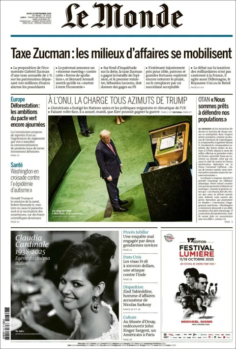 Portada de Le Monde del jueves, 25 de septiembre de 2025