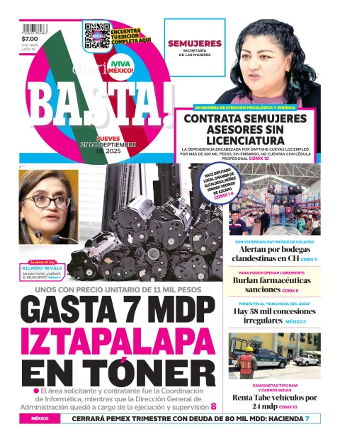Portada de Basta! (portada) del jueves, 25 de septiembre de 2025