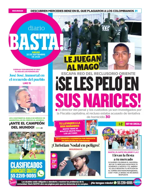 Portada de Basta! (contraportada ) del jueves, 25 de septiembre de 2025