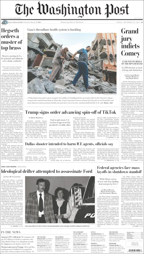 Portada de The Washington Post del viernes, 26 de septiembre de 2025