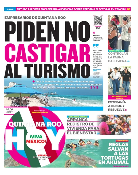Portada de Quintana Roo Hoy (portada) del viernes, 26 de septiembre de 2025