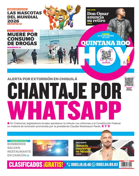 Portada de Quintana Roo Hoy (contraportada) del viernes, 26 de septiembre de 2025