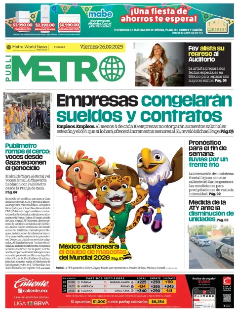 Portada de Publimetro Merida del viernes, 26 de septiembre de 2025