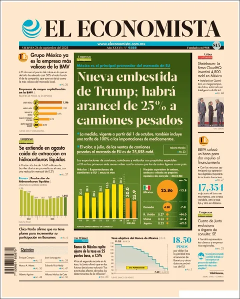 Portada de El Economista del viernes, 26 de septiembre de 2025