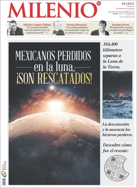 Portada de Milenio del viernes, 26 de septiembre de 2025