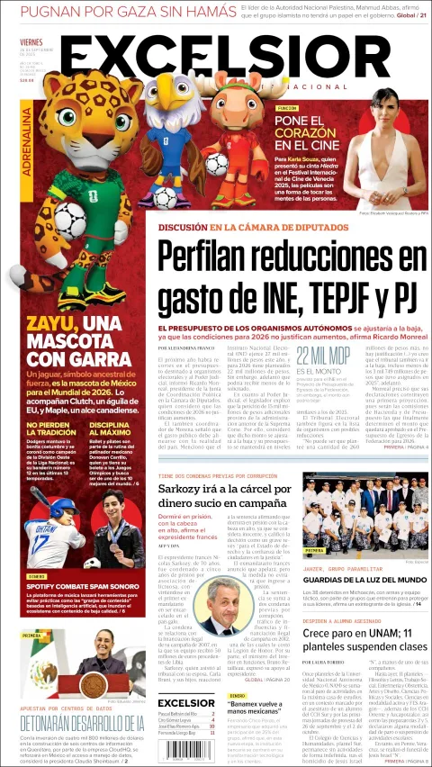 Portada de Excelsior del viernes, 26 de septiembre de 2025