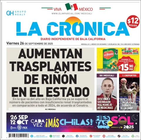 Portada de La Cronica del viernes, 26 de septiembre de 2025