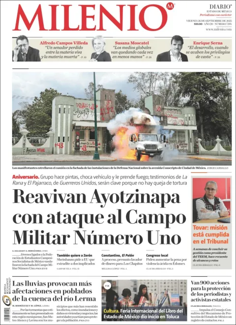 Portada de Milenio Edo de Mexico del viernes, 26 de septiembre de 2025