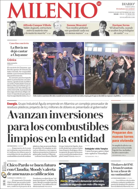 Portada de Milenio Tamaulipas del viernes, 26 de septiembre de 2025