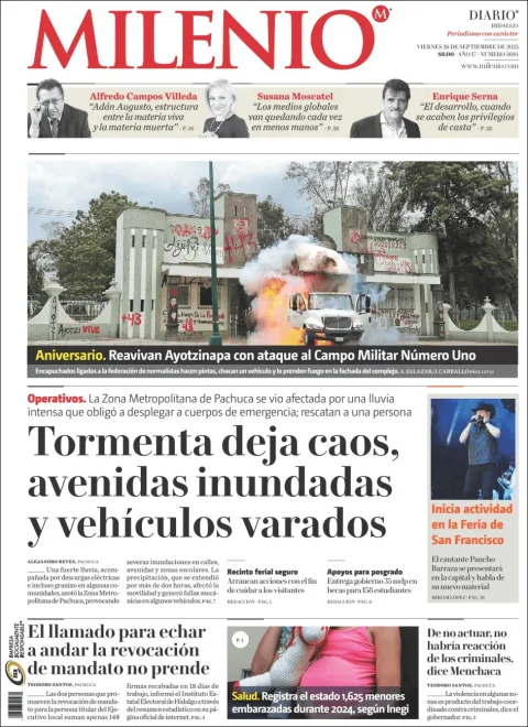 Portada de Milenio Hidalgo del viernes, 26 de septiembre de 2025