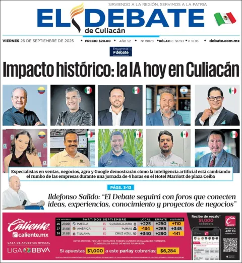 Portada de El Debate de Culiacan del viernes, 26 de septiembre de 2025