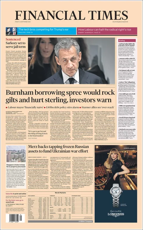 Portada de Financial Times del viernes, 26 de septiembre de 2025