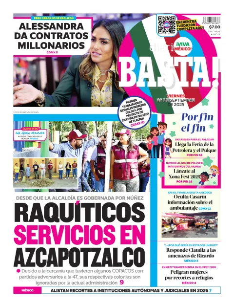 Portada de Basta! (portada) del viernes, 26 de septiembre de 2025