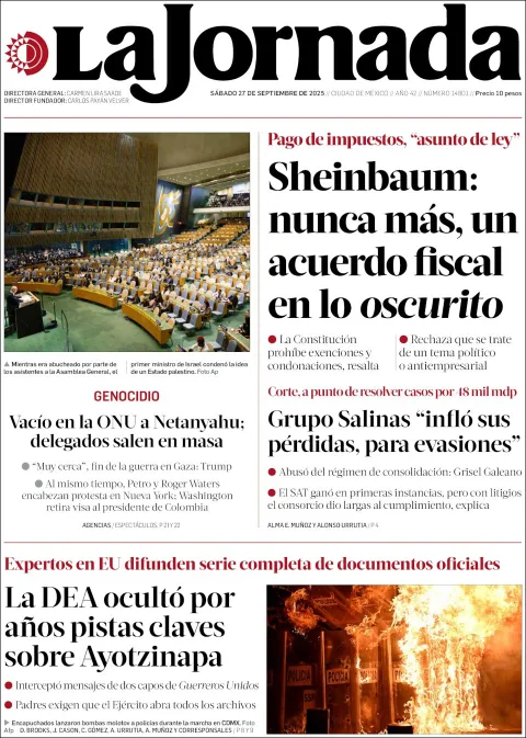 Portada de La Jornada del sábado, 27 de septiembre de 2025