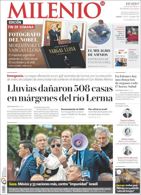 Portada de Milenio Edo de Mexico del sábado, 27 de septiembre de 2025