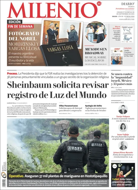 Portada de Milenio Jalisco del sábado, 27 de septiembre de 2025