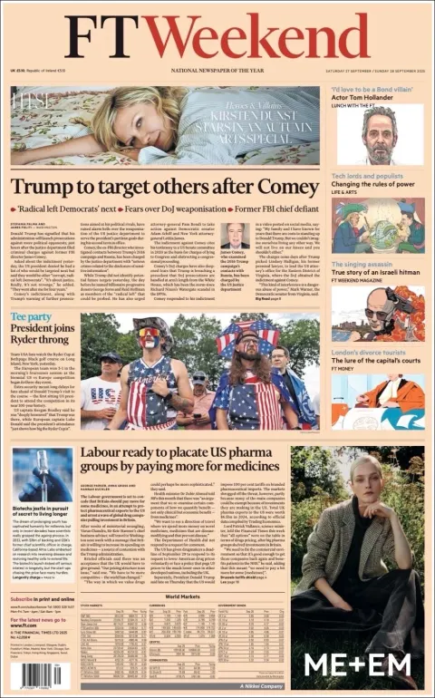 Portada de Financial Times del sábado, 27 de septiembre de 2025