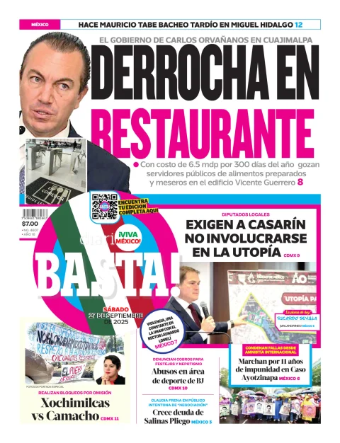Portada de Basta! (portada) del sábado, 27 de septiembre de 2025