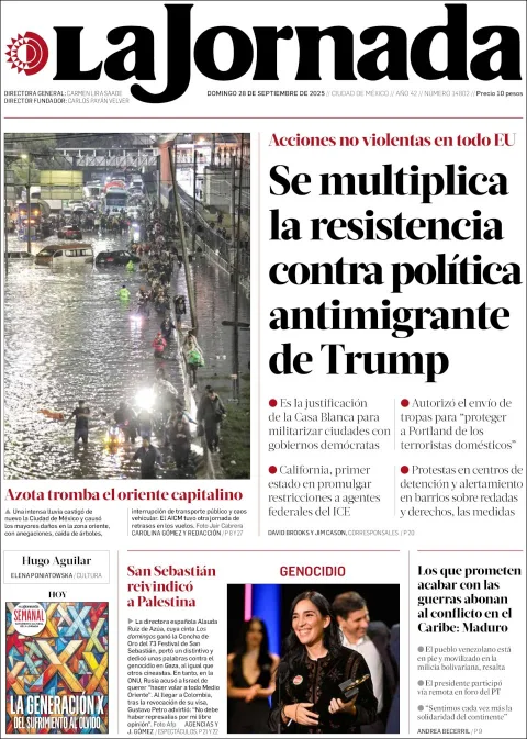 Portada de La Jornada del domingo, 28 de septiembre de 2025