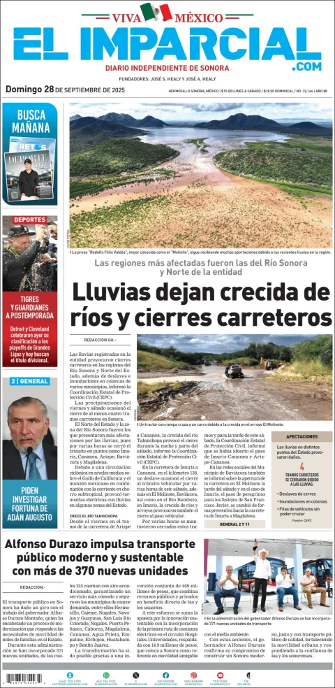 Portada de El Imparcial del domingo, 28 de septiembre de 2025