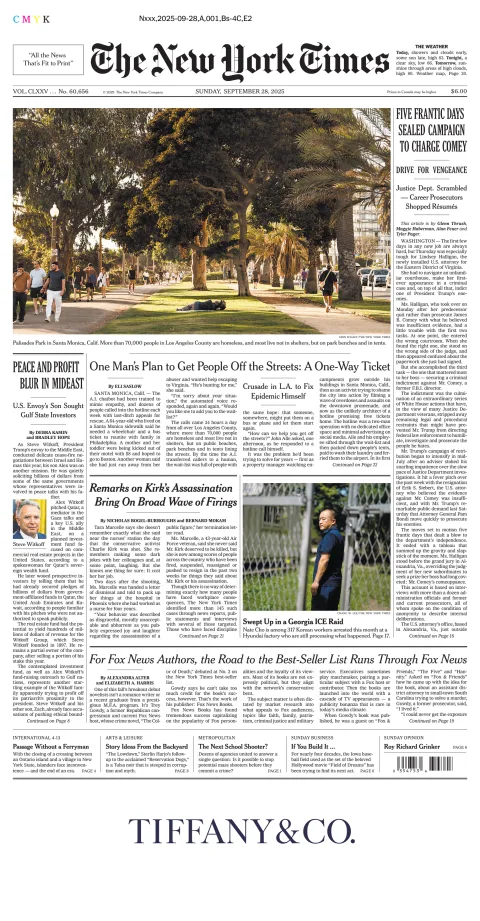 Portada de The New York Times (new York) del domingo, 28 de septiembre de 2025