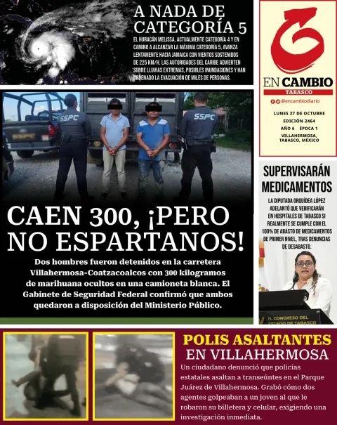 Portada de En Cambio - Tabasco (contraportada) del lunes, 27 de octubre de 2025