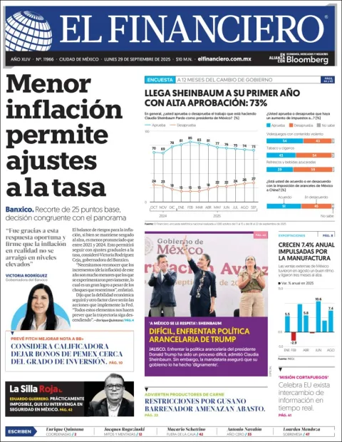 Portada de El Financiero del lunes, 29 de septiembre de 2025