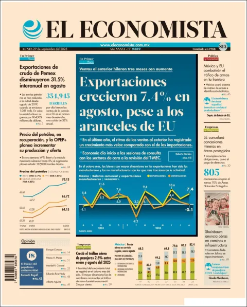 Portada de El Economista del lunes, 29 de septiembre de 2025