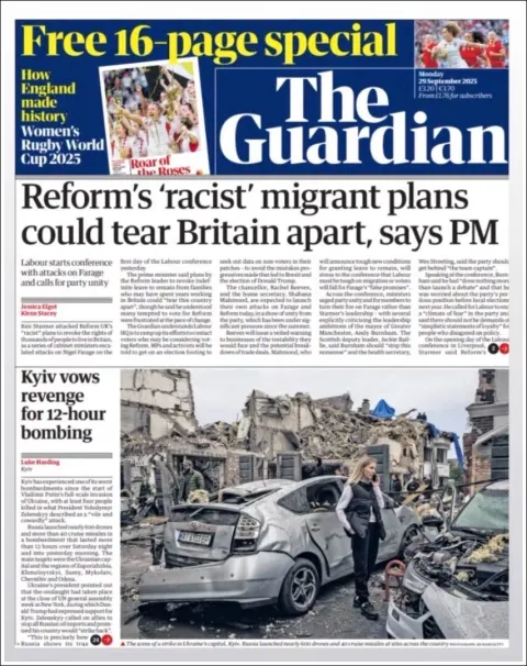 Portada de The Guardian (reino Unido) del lunes, 29 de septiembre de 2025