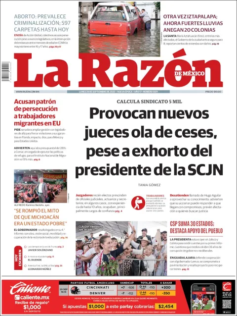 Portada de La Razon del lunes, 29 de septiembre de 2025