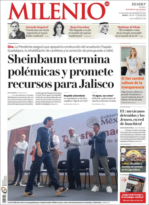 Portada de Milenio Jalisco del lunes, 29 de septiembre de 2025