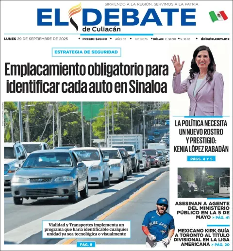 Portada de El Debate de Culiacan del lunes, 29 de septiembre de 2025